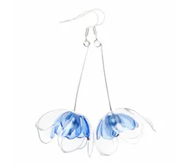 Upcycle with Jing - Clear & Blue Double-flowers Drop Earrings